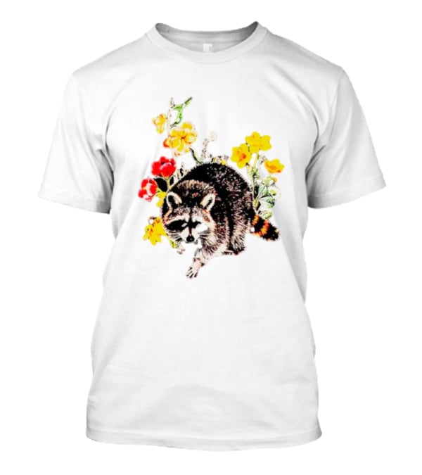 Raccoon With Vibrant Floral Arrangement T-Shirt