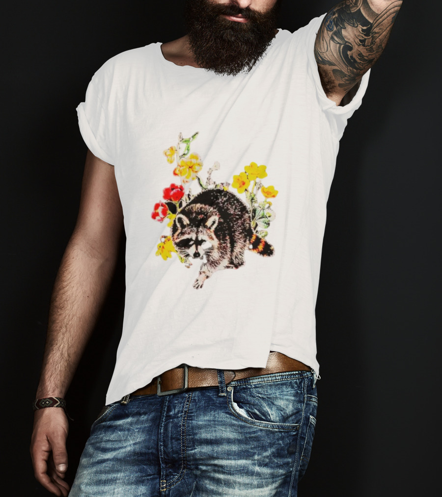 Raccoon With Vibrant Floral Arrangement T-Shirt