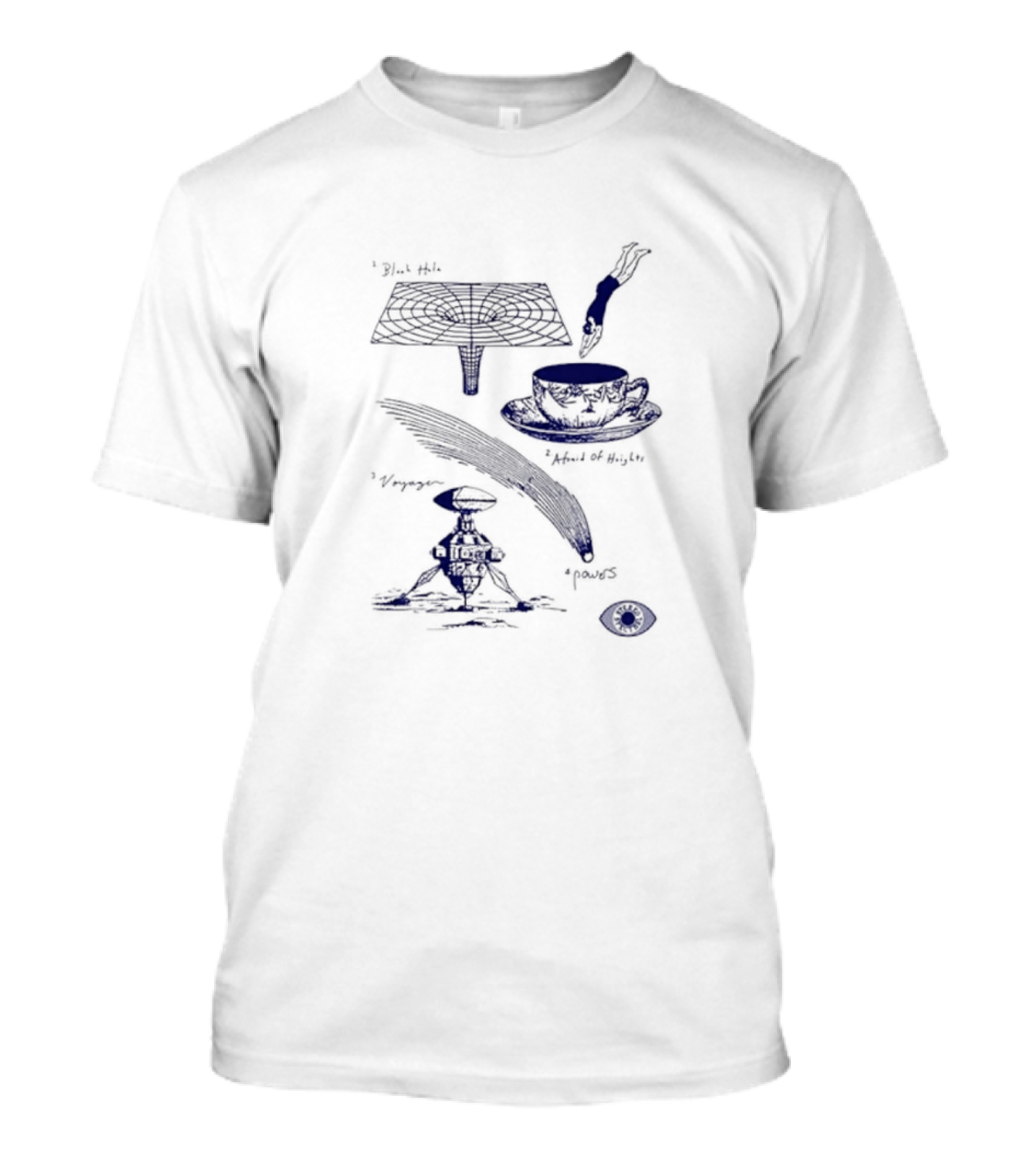 Black Hole Afraid Of Heights Voyage Powers Tea Cup Hand Drawing Eye T-Shirt