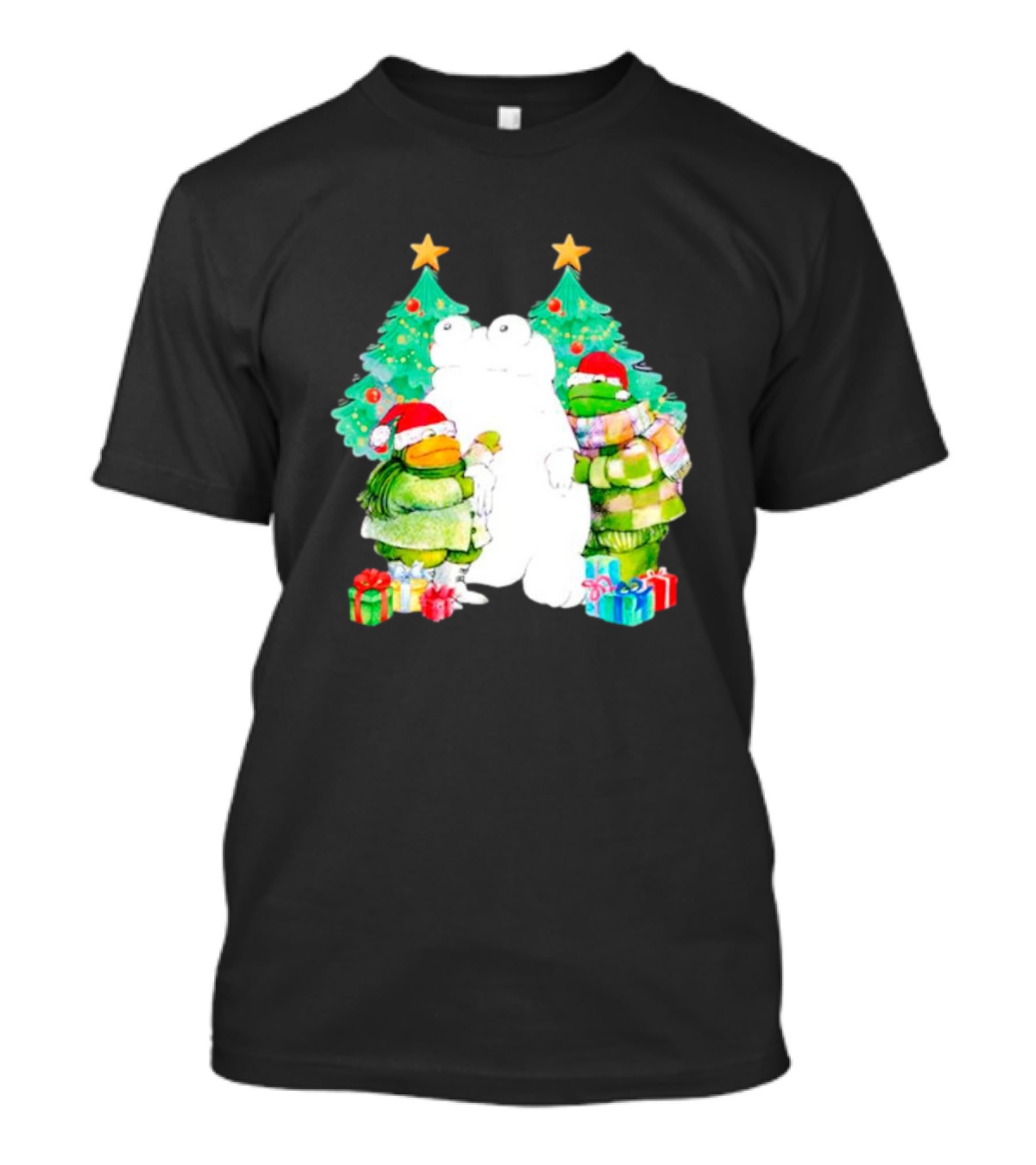 Frog And Toad Christmas Trees Presents Holiday Scene T-Shirt