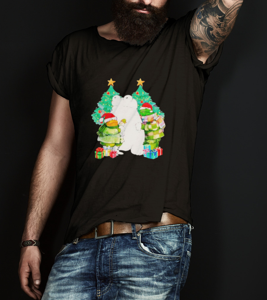 Frog And Toad Christmas Trees Presents Holiday Scene T-Shirt