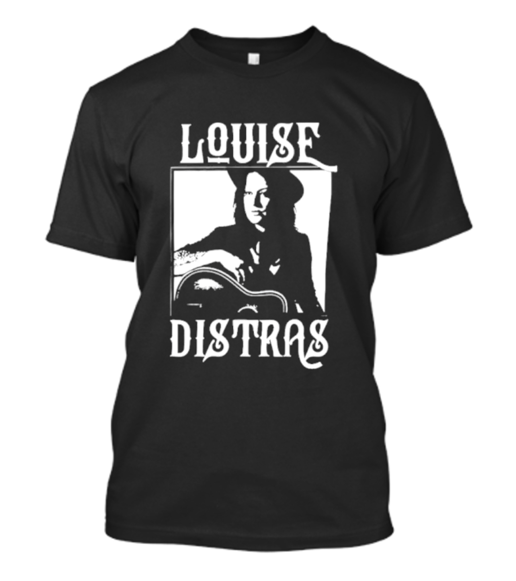 Louise Distras With Acoustic Guitar Black And White Rugged Typography T-Shirt