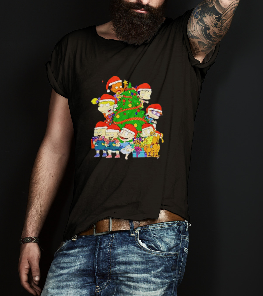 Rugrats Characters In Santa Hats Around Christmas Tree Movie Scene T-Shirt