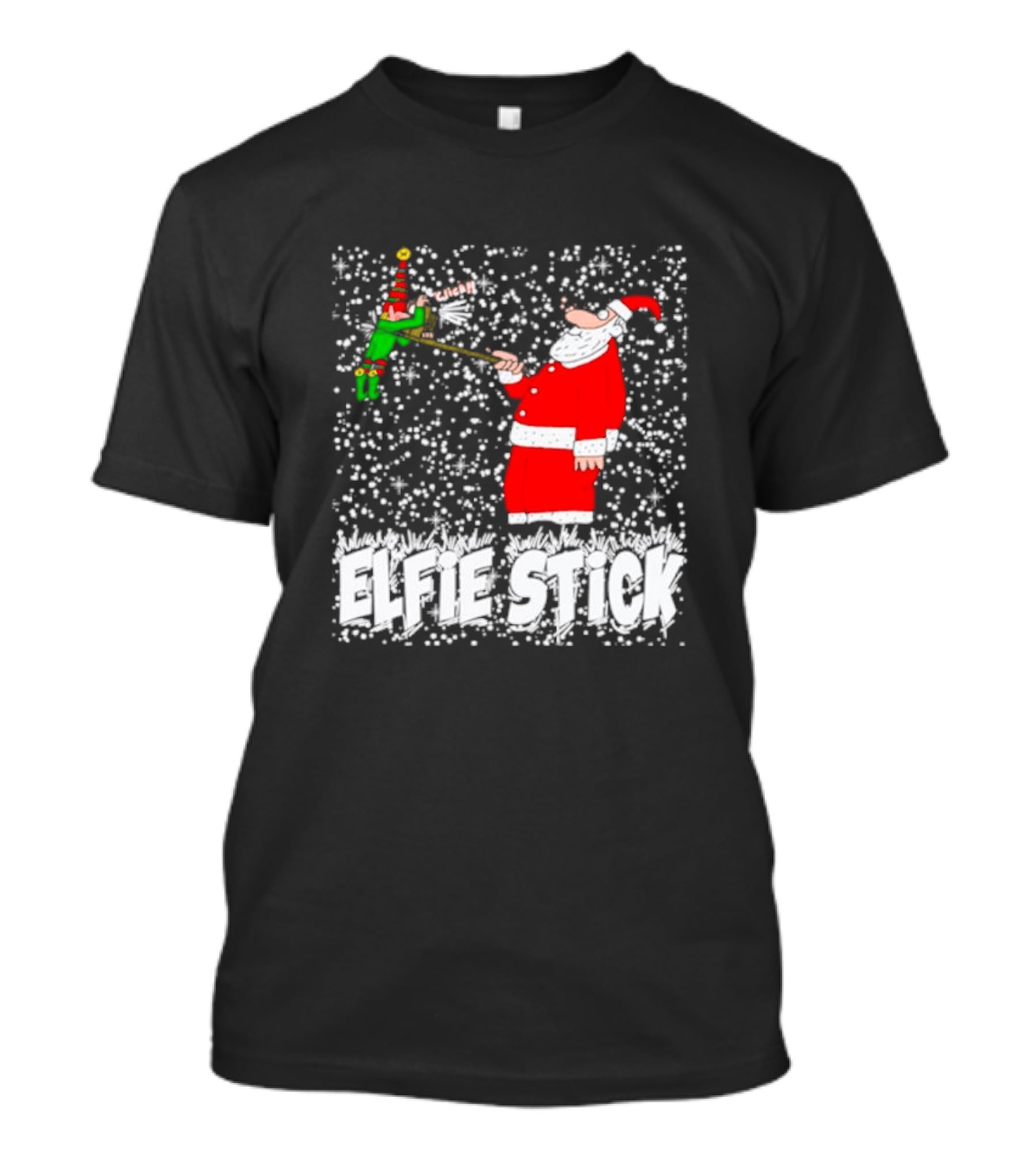 Santa Claus Elfie Stick Funny Christmas Selfie Snowflakes T-Shirt