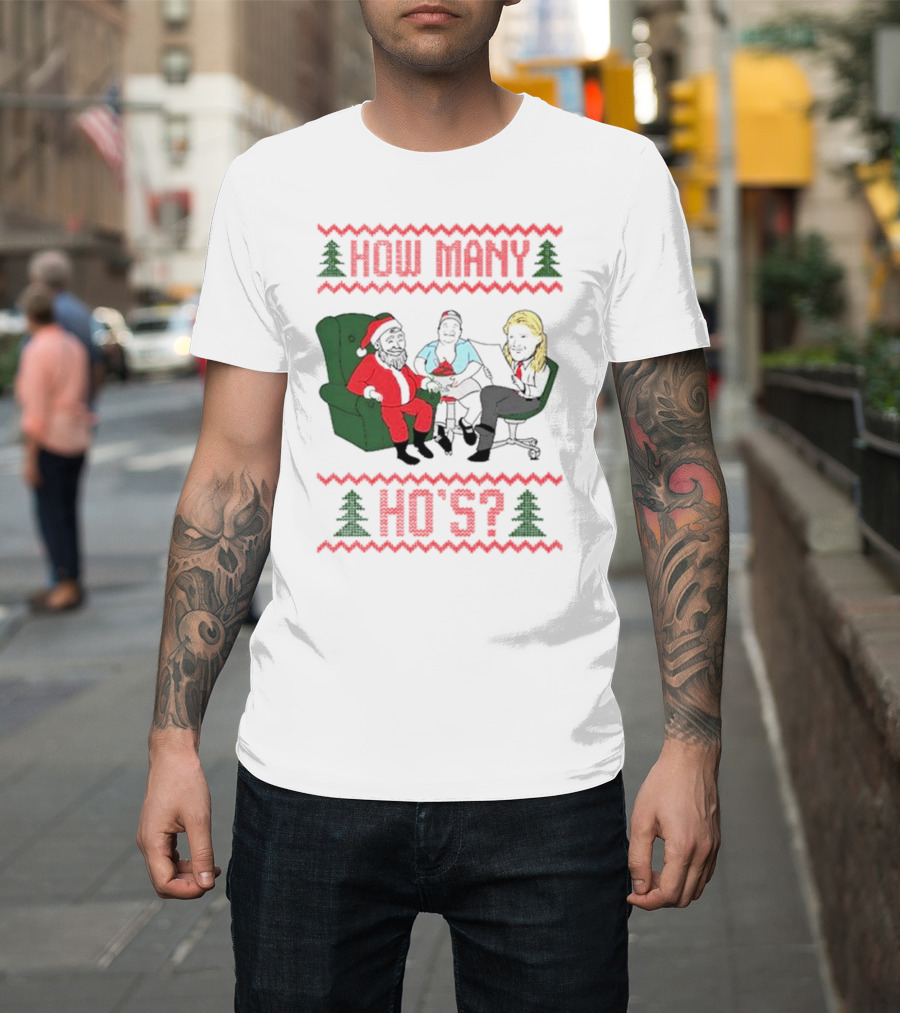 How Many Ho’s Santa Chair Christmas T-Shirt