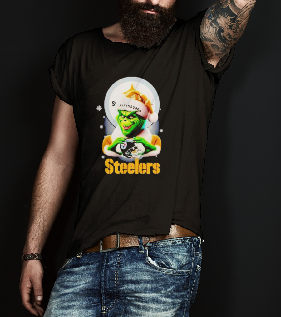 The Grinch Santa Steelers Christmas Pittsburgh Football Fan T-Shirt