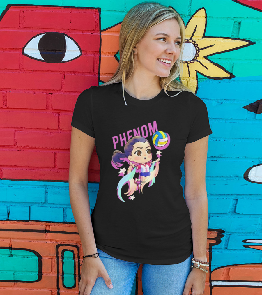 Phenom Chibi Volleyball Player With Rainbow Trails And Stars T-Shirt