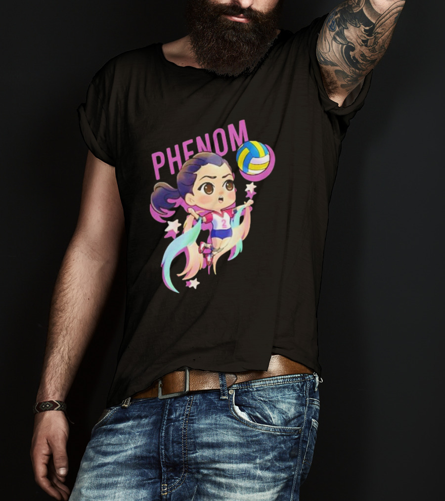 Phenom Chibi Volleyball Player With Rainbow Trails And Stars T-Shirt