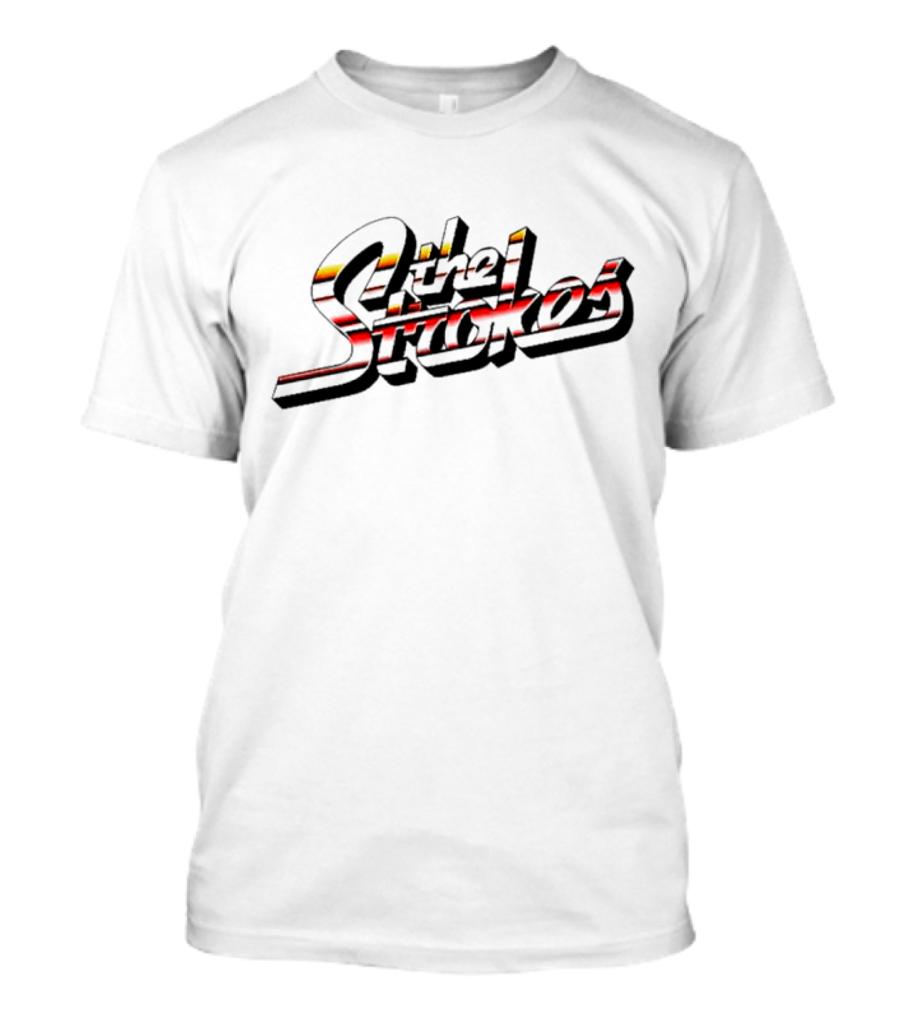 The Strokes Striped Text With Red And Yellow Accents T-Shirt