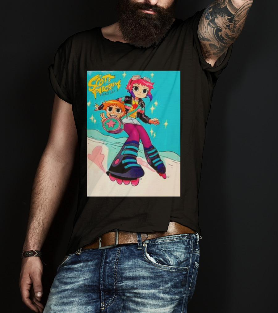 Scott Pilgrim Takes Off Roller Skating Adventure With Animated Style Characters T-Shirt