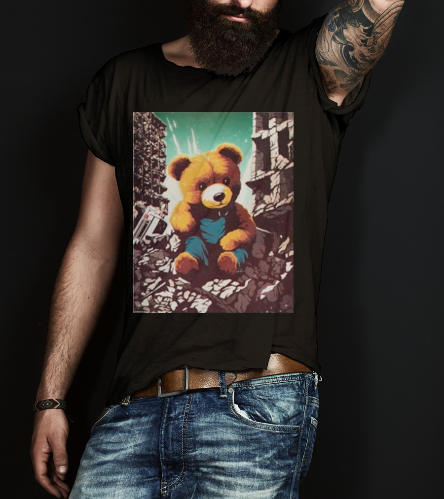Ceasefire Now Teddy Bear In War-Torn Ruins T-Shirt