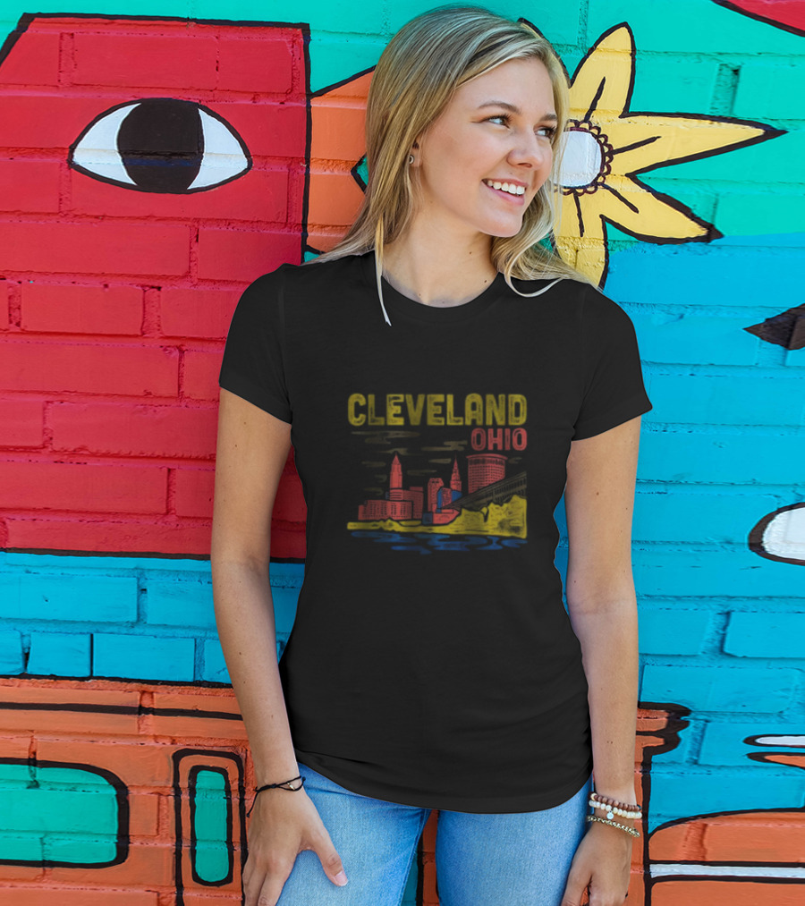 Cleveland Ohio Skyline Colorful Cityscape T-Shirt