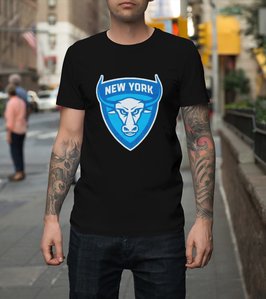 NEW YORK ATLAS BULL EMBLEM LOGO BLUE SHIELD T-Shirt