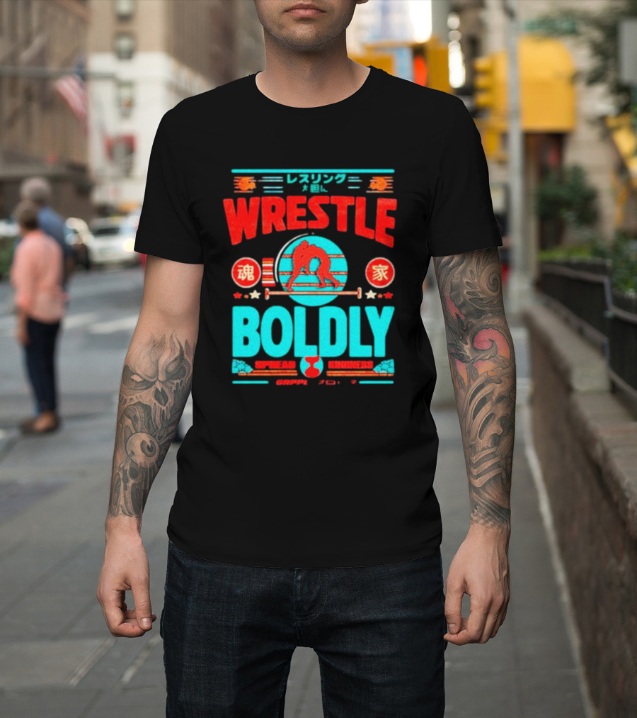 Wrestle Boldly Spread Kindness Wrestling Iconic Symbols T-Shirt