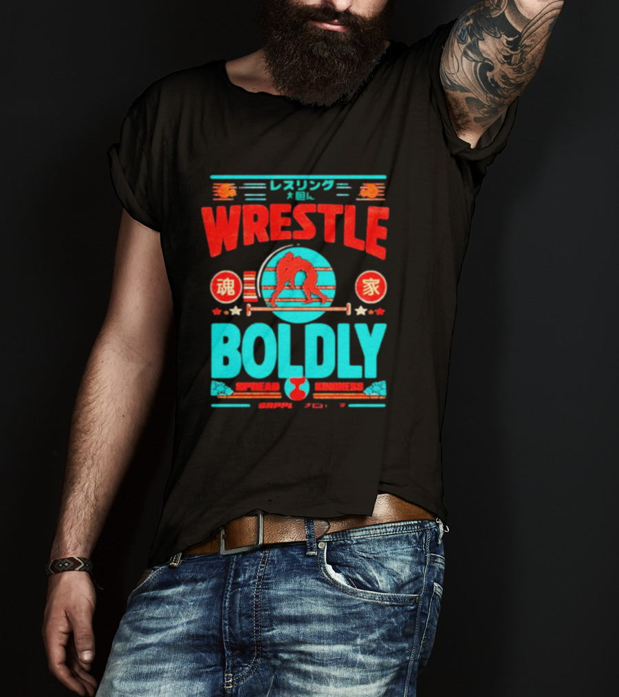Wrestle Boldly Spread Kindness Wrestling Iconic Symbols T-Shirt