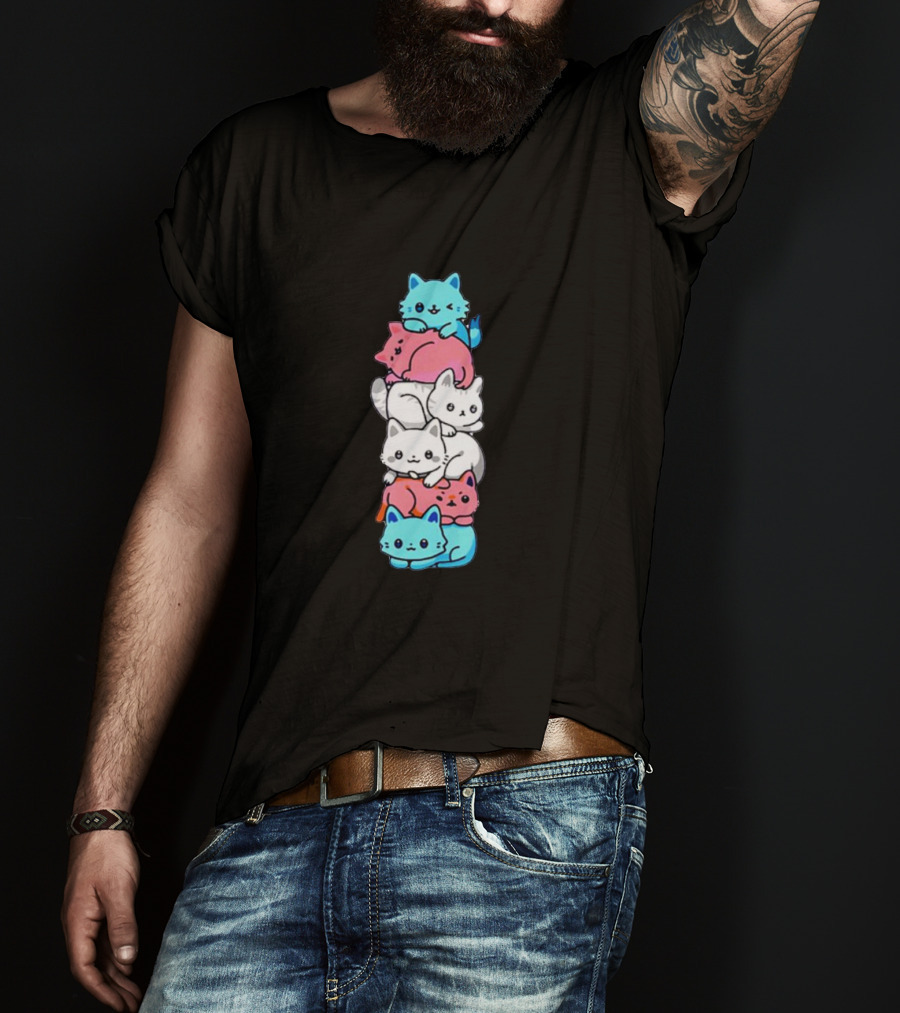 Transgender Pride Cats Stack Flag Colors T-Shirt