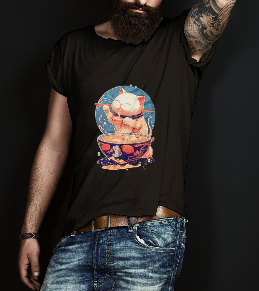 Kawaii Cat Noodle Delight Ramen Bowl T-Shirt
