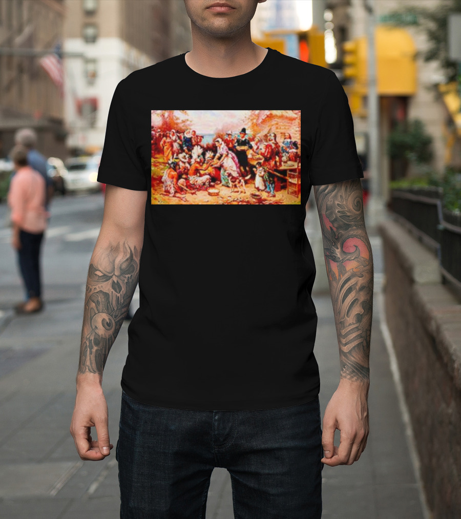 The First Thanksgiving 1621 Pilgrims and Native Americans Harvest Feast T-Shirt