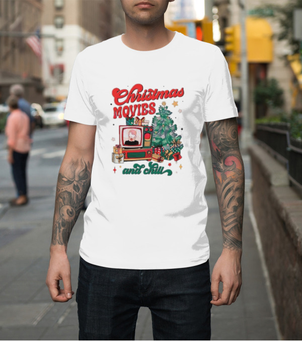 Shirt: Christmas Movies and Chill Retro TV Christmas Tree Presents T-Shirt Christmas Movies and Chill Retro TV Christmas Tree Presents T-Shirt