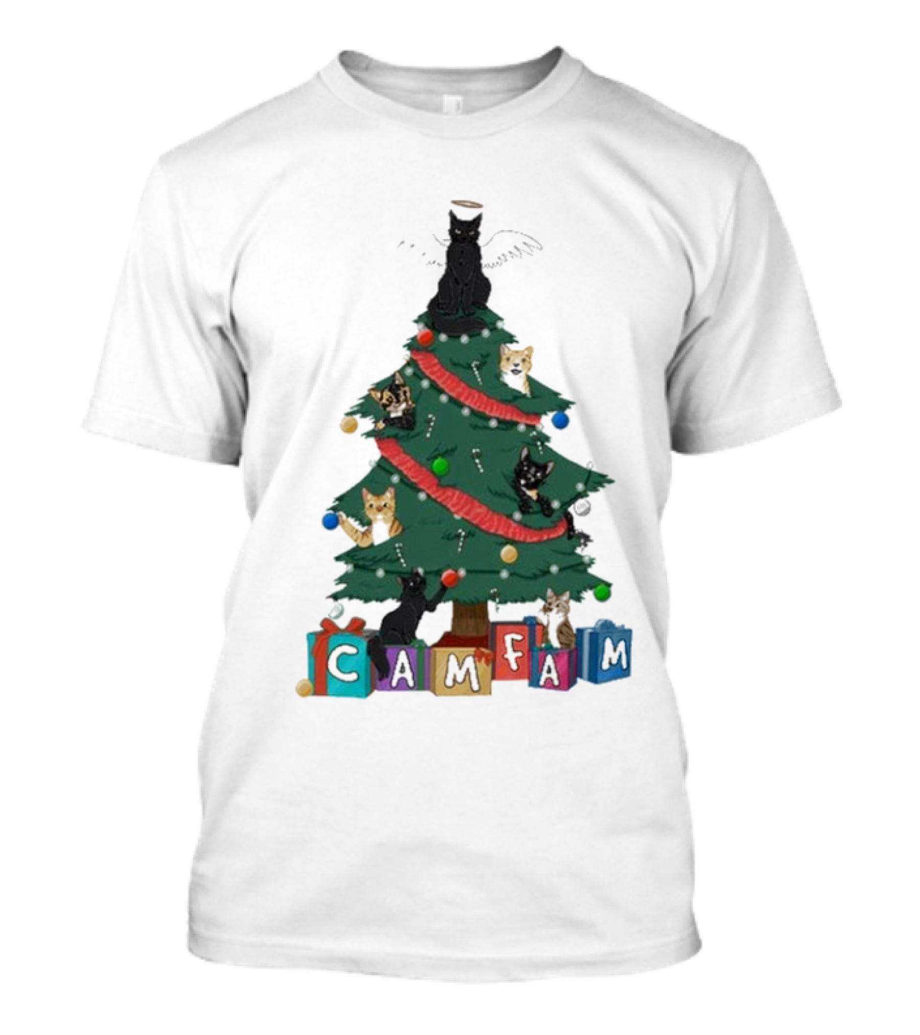 Cam Fam Cats On Christmas Tree T-Shirt