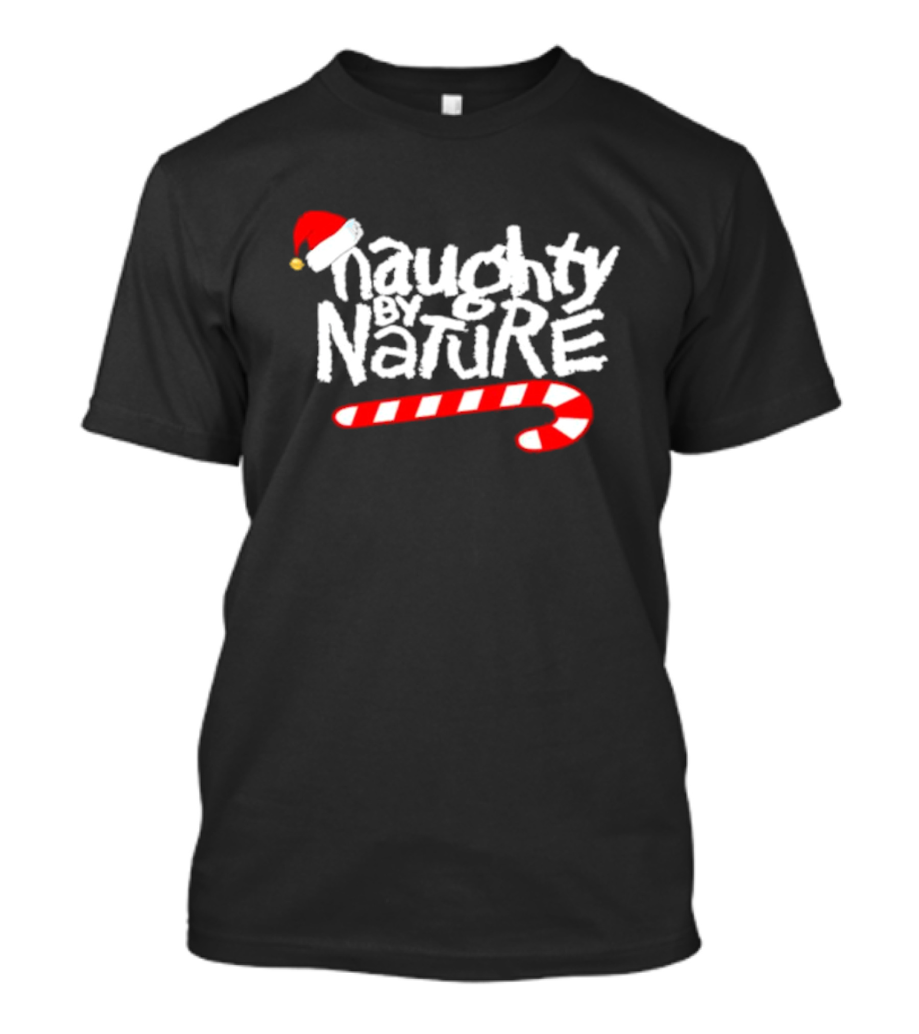 Naughty By Nature Santa Hat Candy Cane Christmas T-Shirt