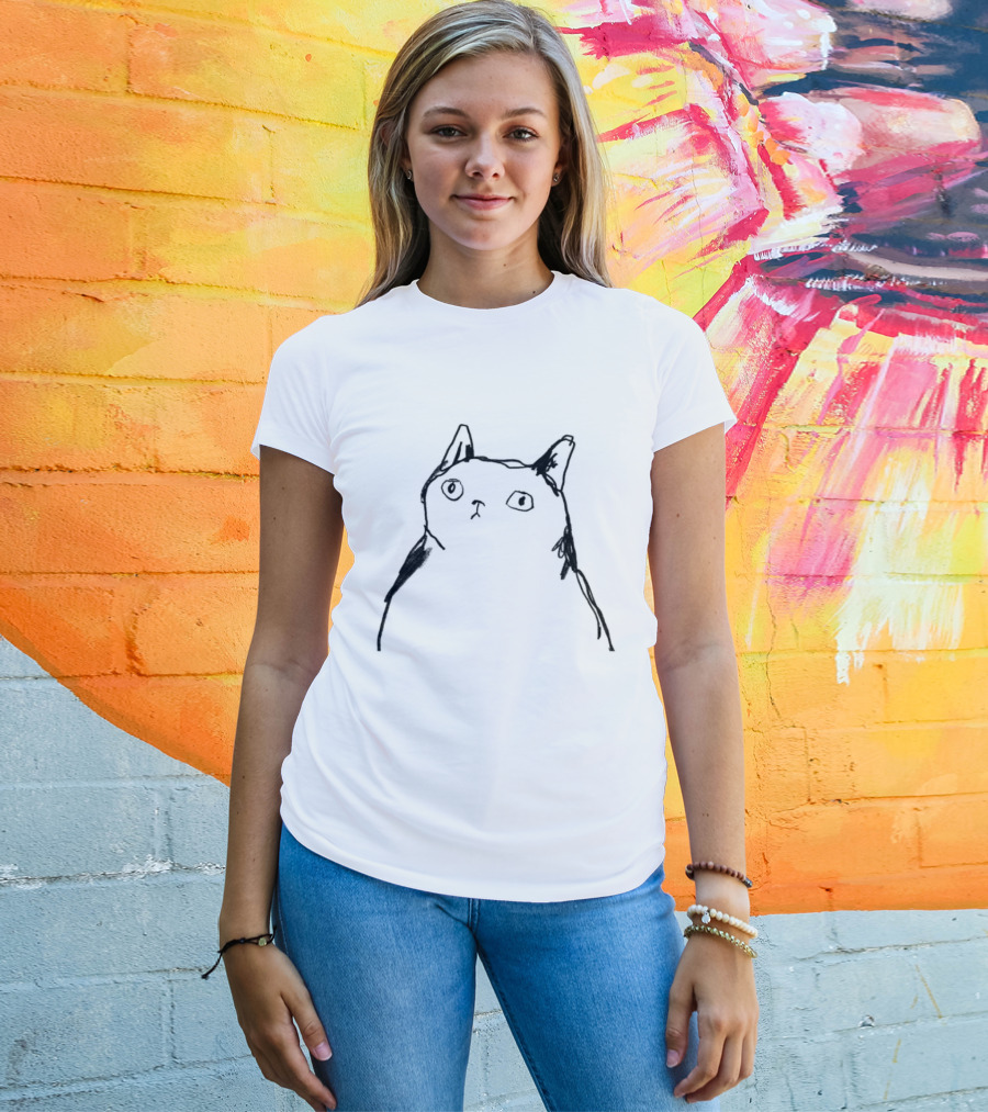 Harriet Lowther Cat I Like Tuna Sketch Drawing Of A Cat With Intrigued Expression T-Shirt