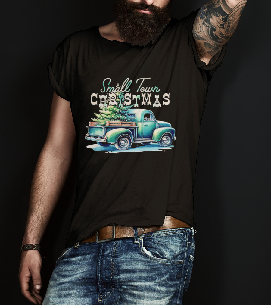 Small Town Christmas Vintage Truck And Tree T-Shirt