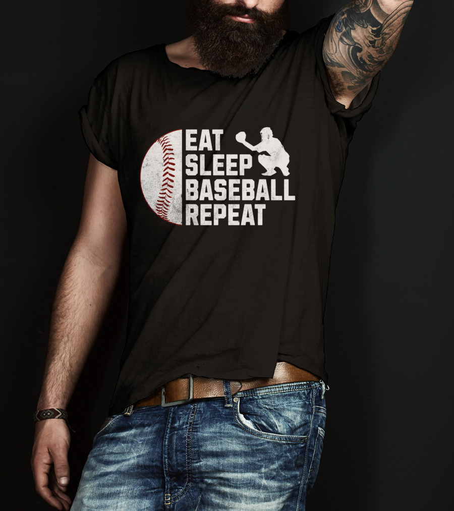 Eat Sleep Baseball Repeat Silhouette Catcher T-Shirt
