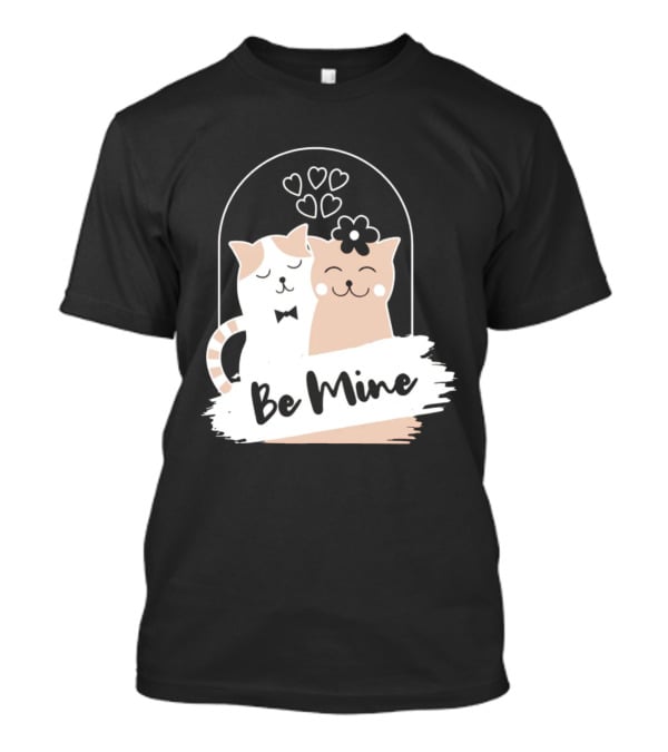 Be Mine Cute Cat Couple With Hearts And Bow Tie T-Shirt