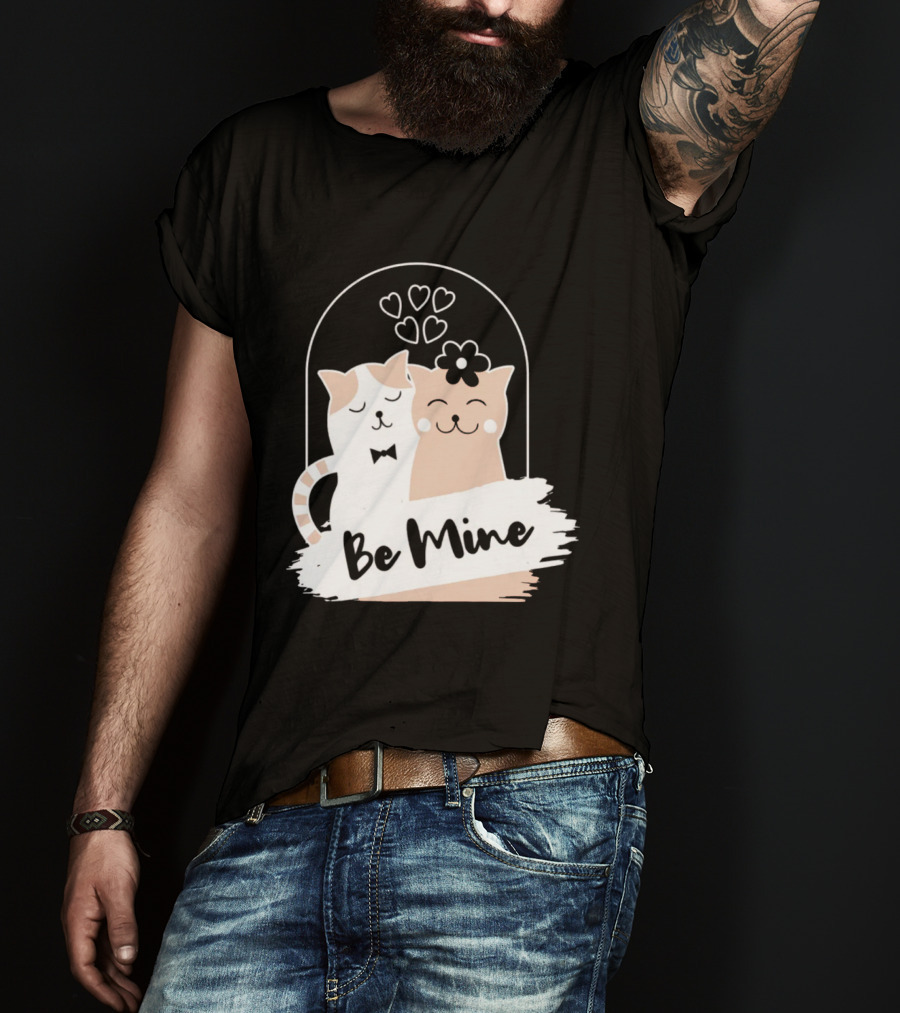 Be Mine Cute Cat Couple With Hearts And Bow Tie T-Shirt