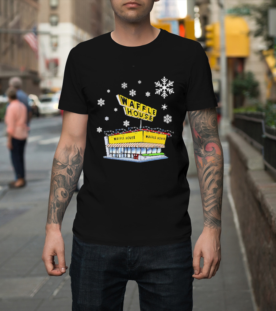 Waffle House Snowflakes Christmas Scene T-Shirt