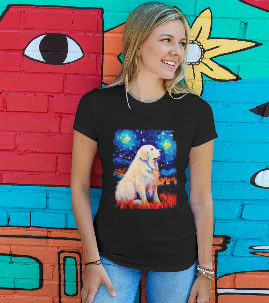 Starry Night Great Dog Van Gogh Style Golden Retriever T-Shirt