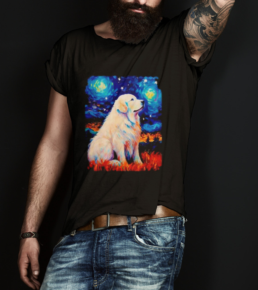 Starry Night Great Dog Van Gogh Style Golden Retriever T-Shirt
