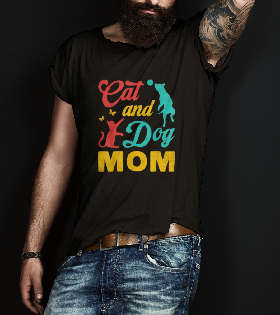 Cat And Dog Mom Vintage Mothers Day Cat Dog Lover Mama T-Shirt