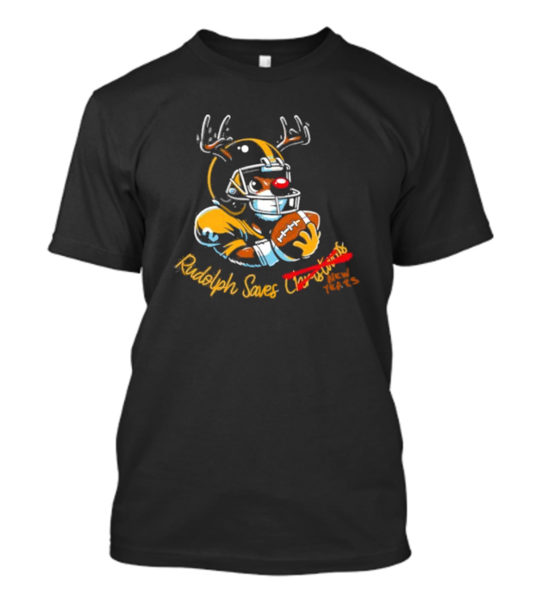 Rudolph Saves New Years Football Reindeer Helmets T-Shirt