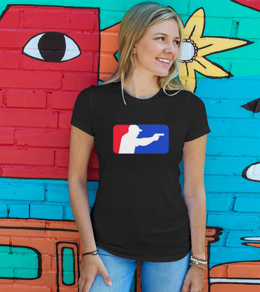 Major League Shooter Silhouette In Red White And Blue Rectangle T-Shirt