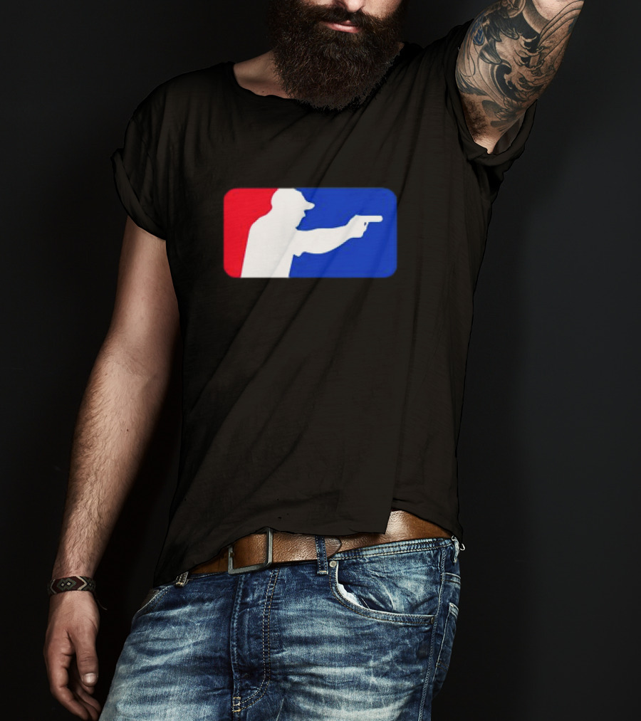 Major League Shooter Silhouette In Red White And Blue Rectangle T-Shirt