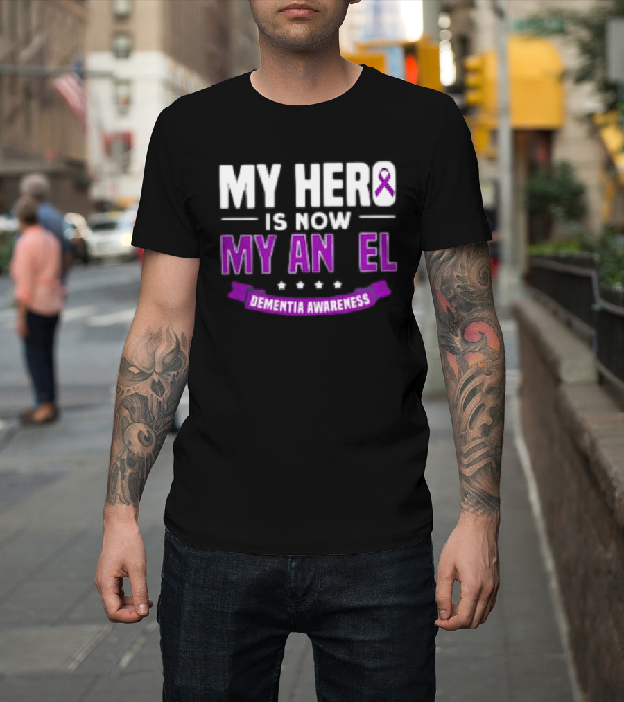My Hero Is Now My Angel Purple Ribbon Dementia Awareness T-Shirt