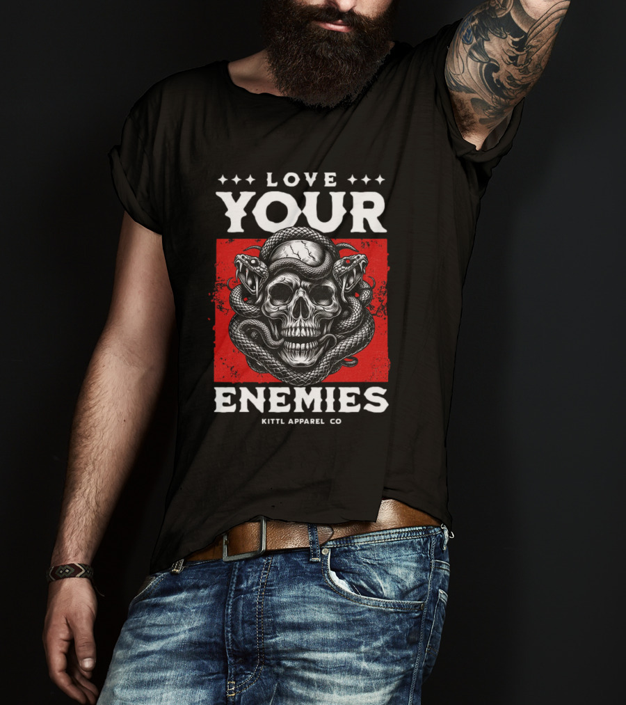 Love Your Enemies Skull With Snakes Kittl Apparel Co T-Shirt