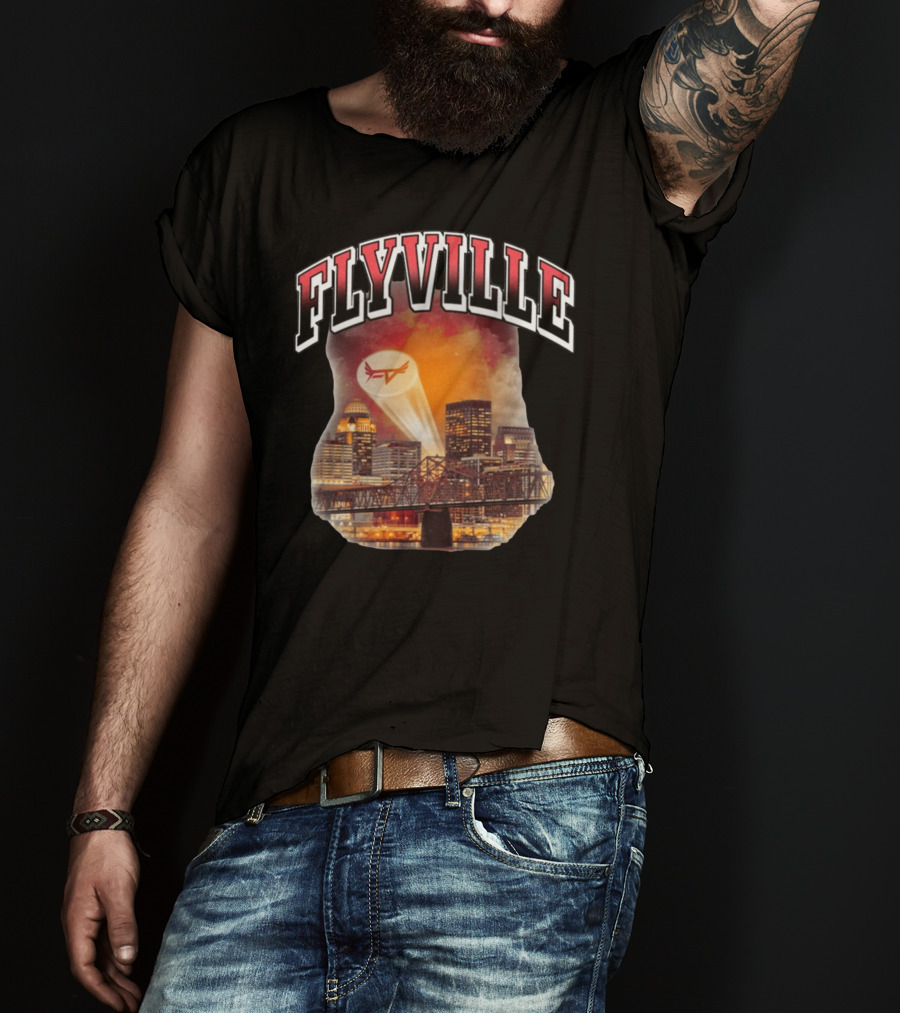 Flyville Skyline With Spotlight Logo Over City Bridge T-Shirt