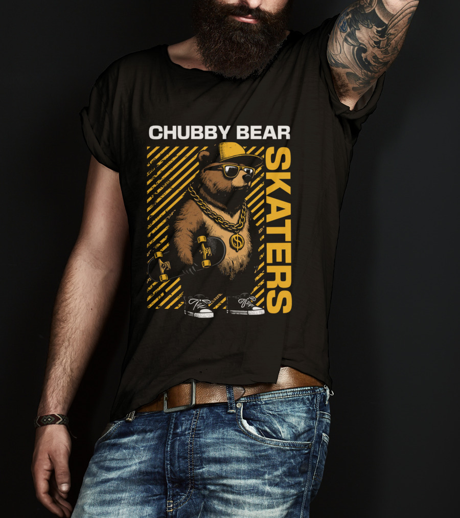 CHUBBY BEAR SKATERS Dollar Chain Sunglasses Cool Black And Yellow T-Shirt