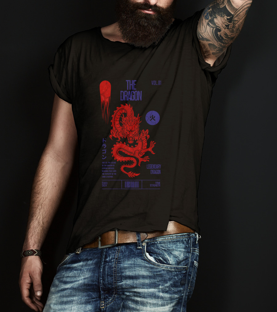 The Dragon Vol. 01 Legendary Fire Dragon Kanji Spirit Top Sticker T-Shirt