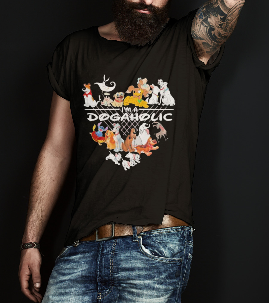 I'm A Dogaholic With Iconic Cartoon Dogs Heart T-Shirt