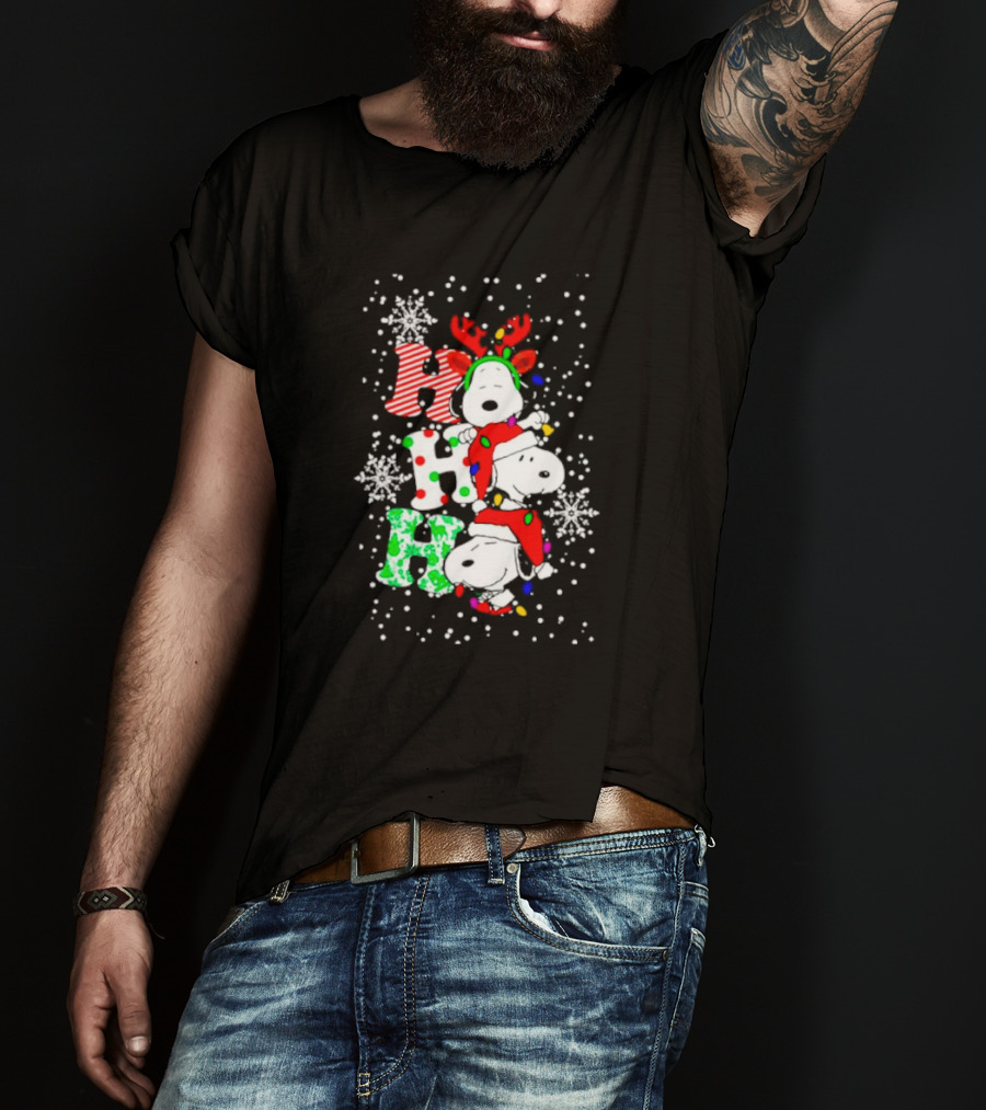 Ho Ho Ho Snoopy Christmas Reindeer Santa Snowflakes T-Shirt