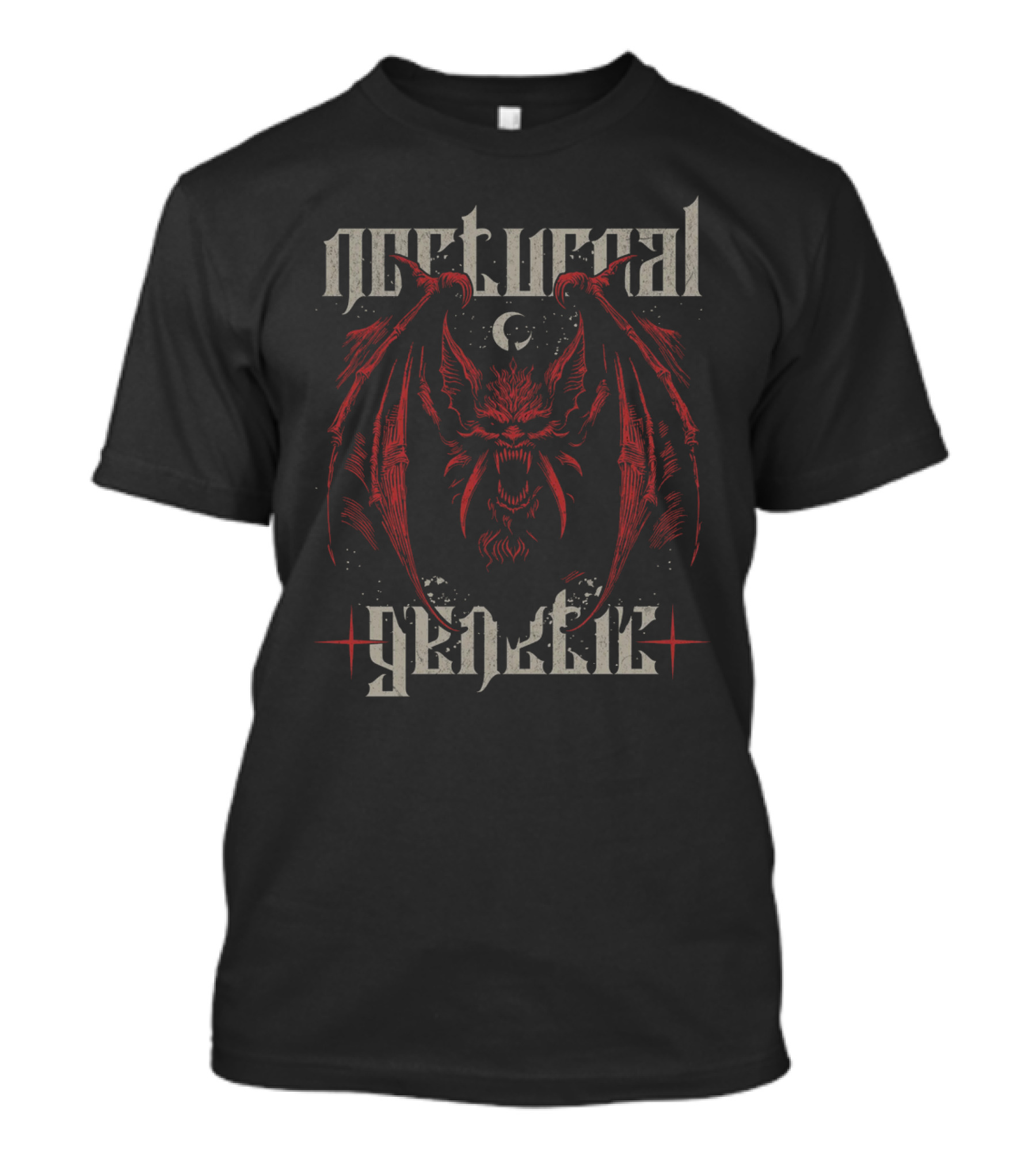 Nocturnal Genetic Vampire Bat And Crescent Moon Emblem T-Shirt