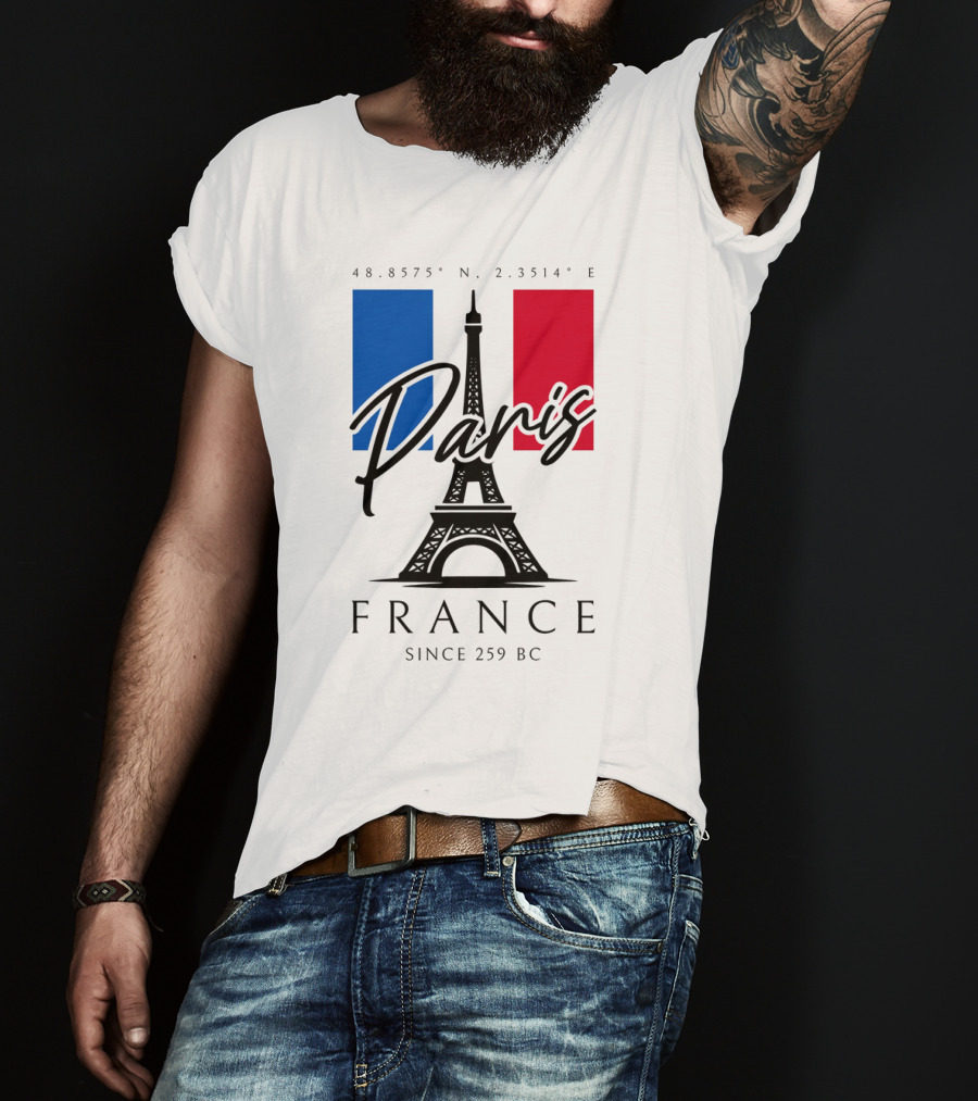 Paris France Eiffel Coordinates Since 259 BC T-Shirt
