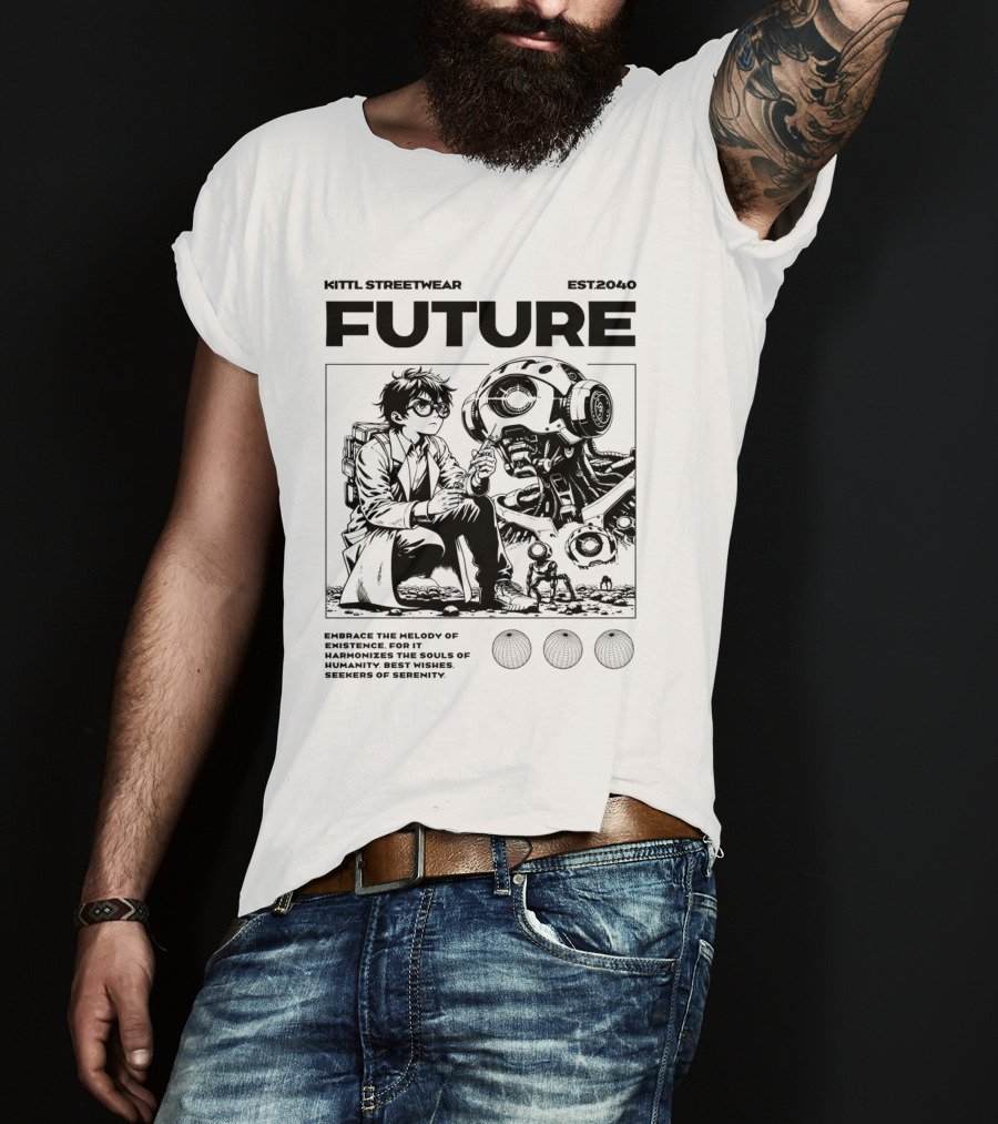 Kittl Streetwear Future EST2040 Melody Of Existence Humanity Serenity T-Shirt