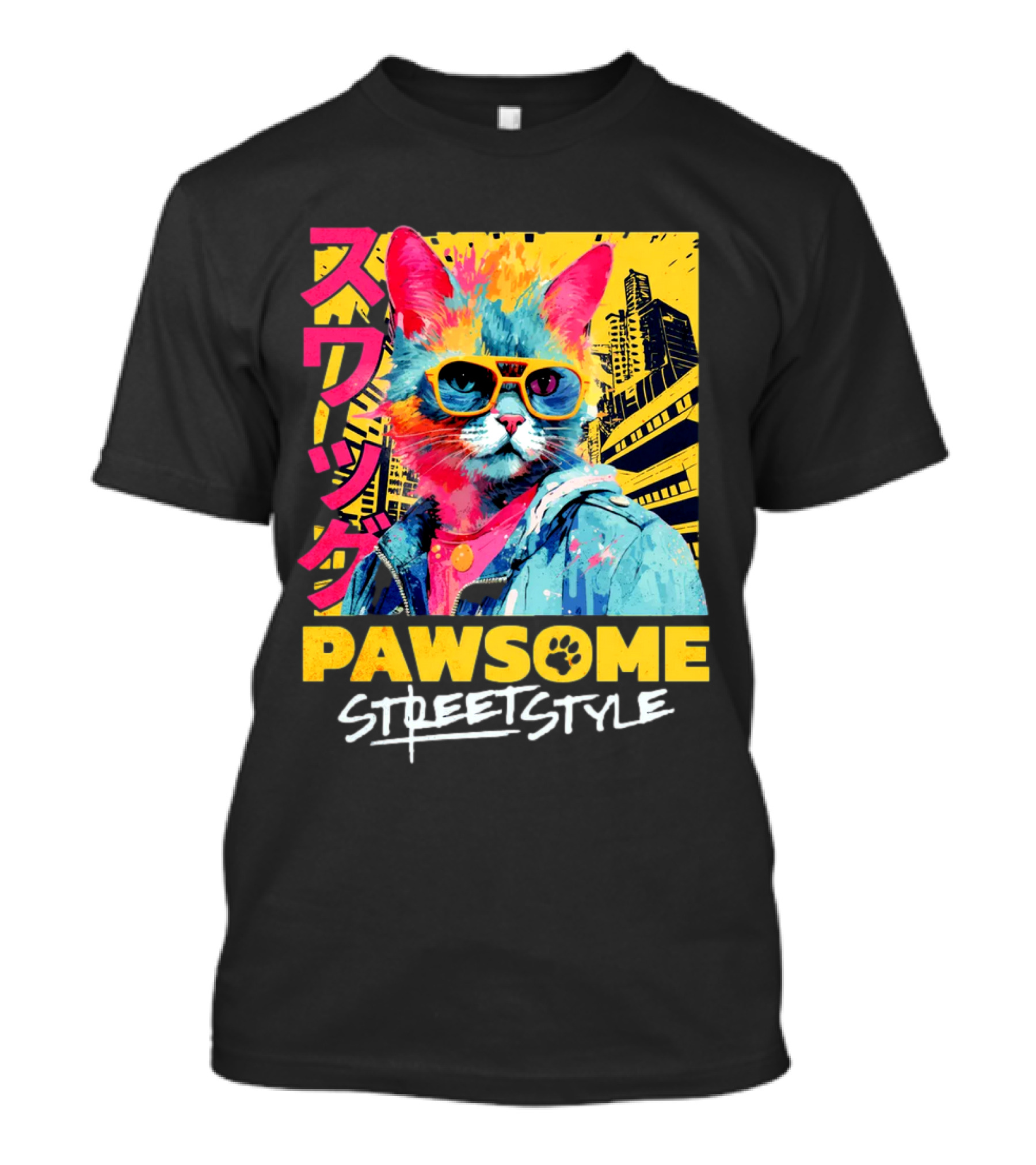Pawsome Streetstyle Cat With Jacket And Sunglasses Urban Cityscape T-Shirt