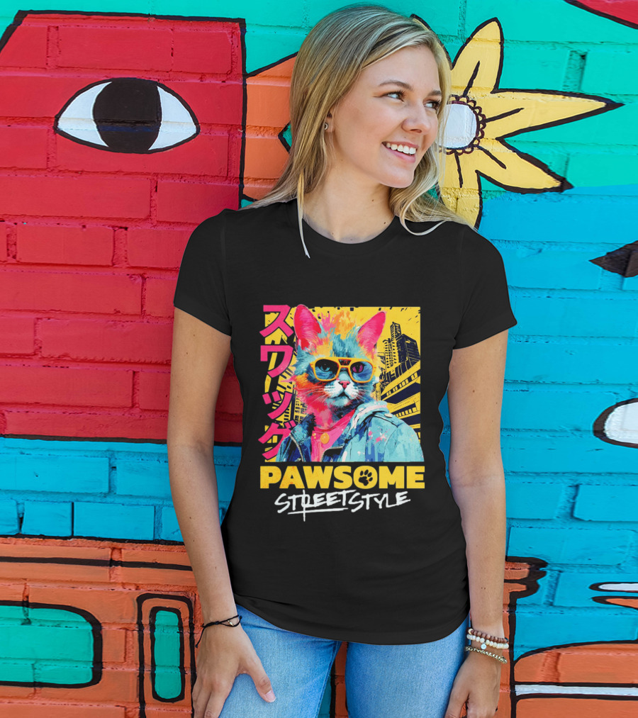 Pawsome Streetstyle Cat With Jacket And Sunglasses Urban Cityscape T-Shirt