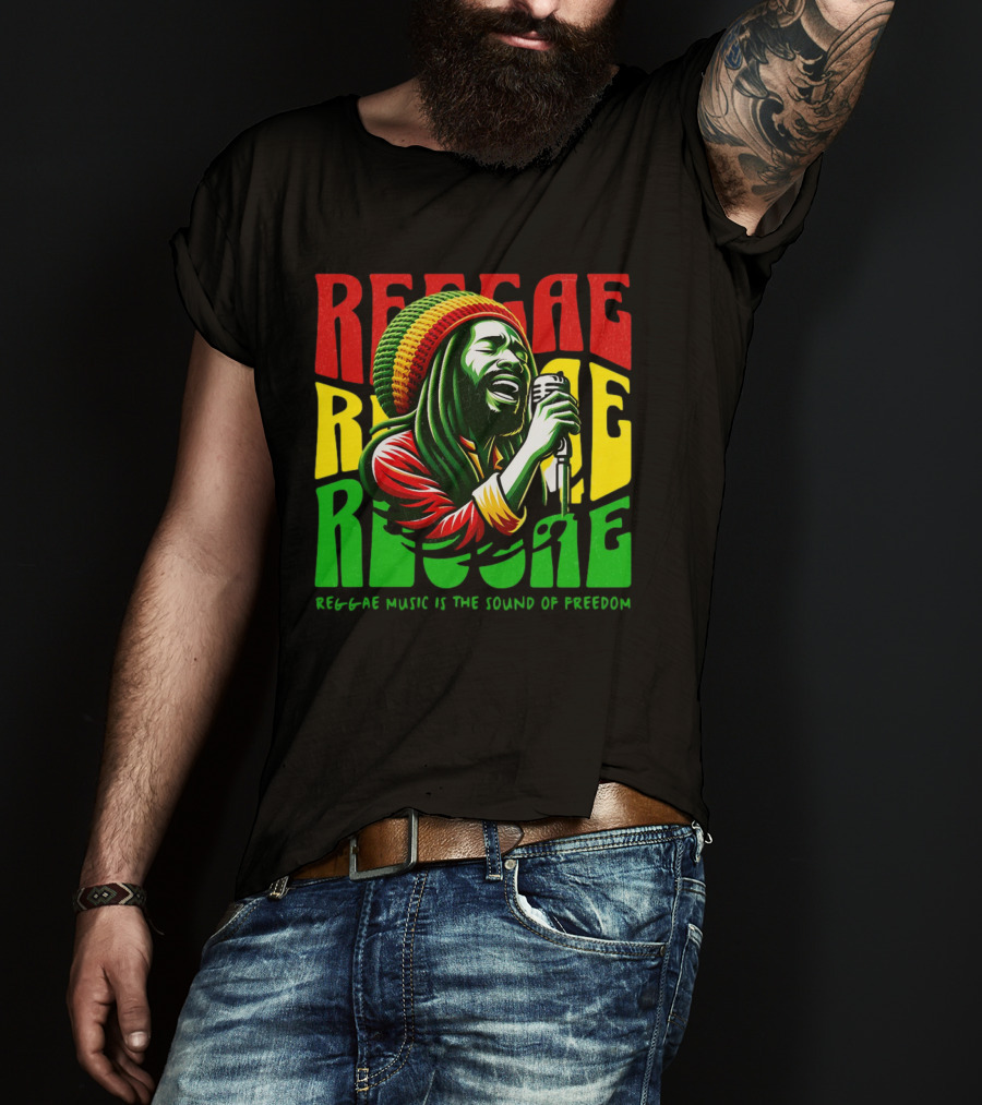 Reggae Music Is The Sound Of Freedom Vibrant Singer Iconic Colors T-Shirt